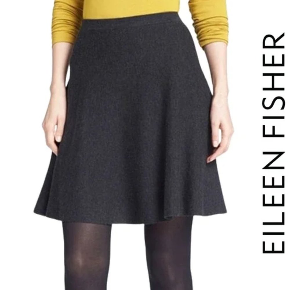 NWT Eileen Fisher Charcoal Grey Fine Merino Wool A-Line Skirt, 3X